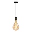 Industrielle schwarz glänzende Pendelleuchte inkl. 8,5W bis 10W XXL Lampe, amber glas, 2000K, Ø160