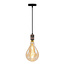 Roségoldenes Industrial-Schnurpendel inkl. 8,5W bis 10W XXL-Lampe, Amberglas, 2000K, Ø160 mm