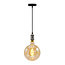 Modernes, silbernes Schnurpendel inkl. 8,5W bis 10W XXXL-Lampe, Amberglas, 2000K, Ø200 mm