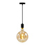 Glänzend schwarzes Industrial-Schnurpendel inkl. 8,5W bis 10W XXXL-Lampe, Amberglas, 2000K, Ø200 mm