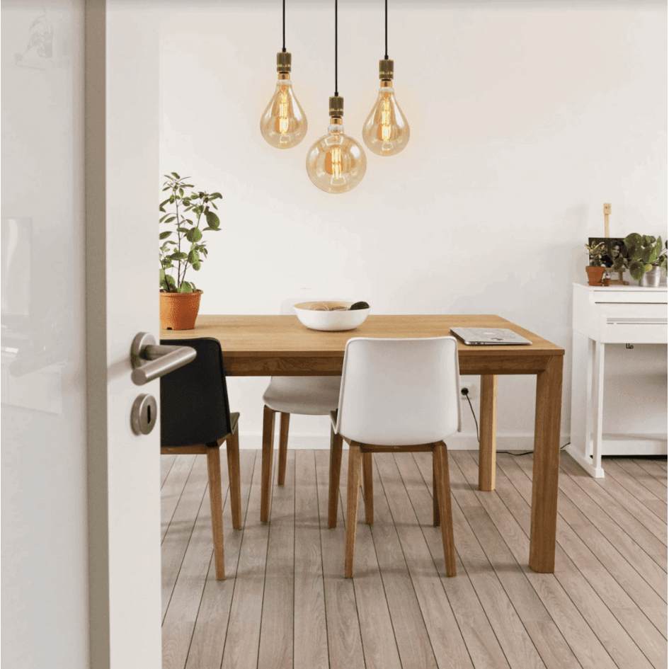 Goldenes Industrial-Schnurpendel inkl. 8,5W bis 10W XXXL-Lampe, Amberglas, 2000K, Ø200 mm