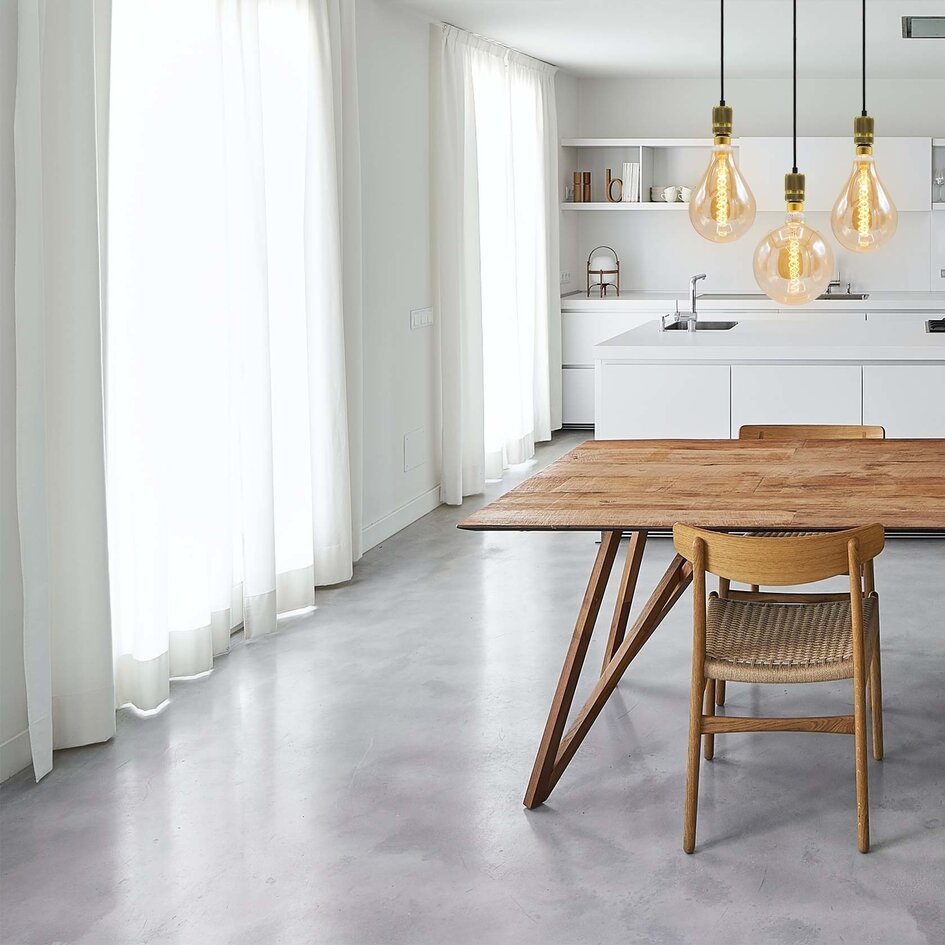 Goldenes Industrial-Schnurpendel inkl. 8,5W bis 10W XXXL-Lampe, Amberglas, 2000K, Ø200 mm