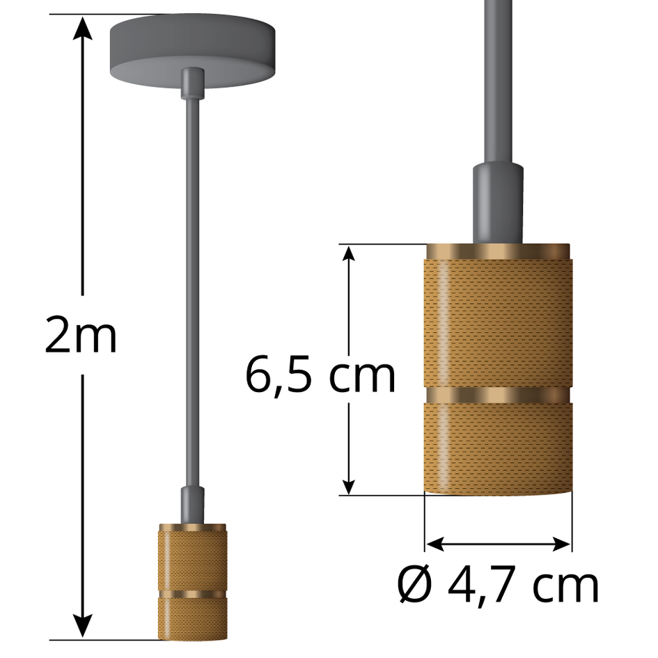 Goldenes Industrial-Schnurpendel inkl. 8,5W bis 10W XXXL-Lampe, Amberglas, 2000K, Ø200 mm