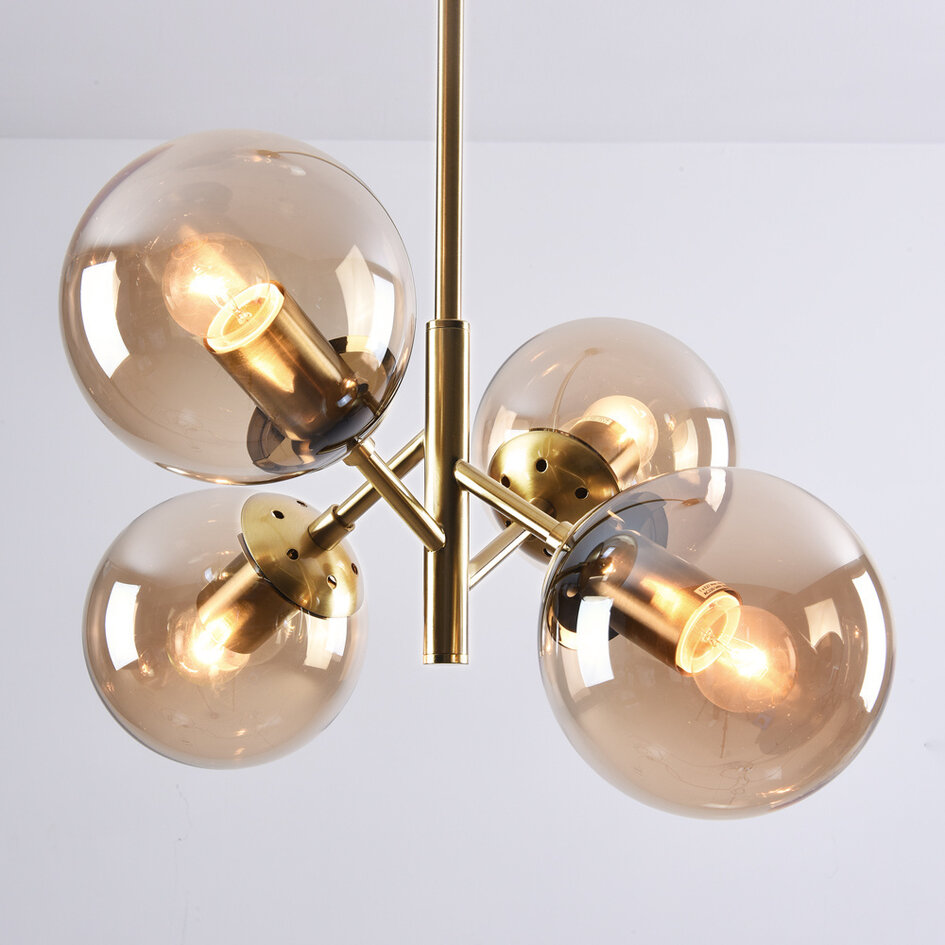 2. Wahl 4-flammige Retro-Hängelampe Florence in Gold mit Amber