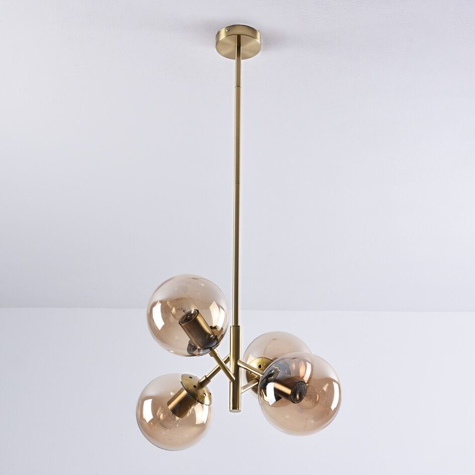 2. Wahl 4-flammige Retro-Hängelampe Florence in Gold mit Amber