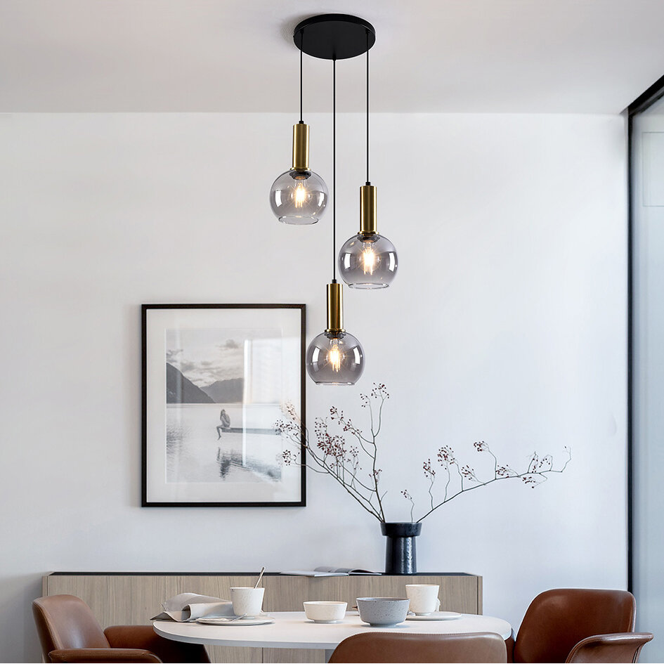 Hängeleuchte Imme mit Rauchglas, 3-flammig - gold