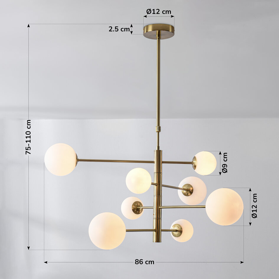 Deckenleuchte Oito Bronze mit milchweißem Glas, 8-flammig