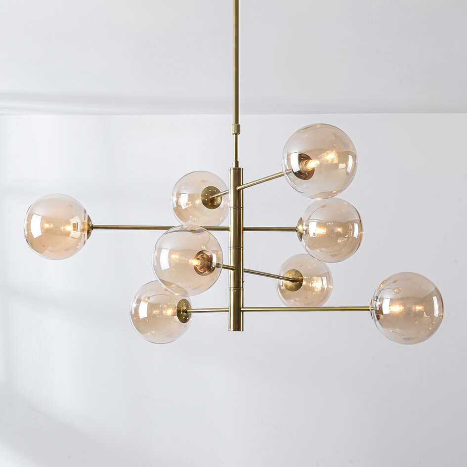 Deckenleuchte Oito Bronze mit amber Glas, 8-flammig