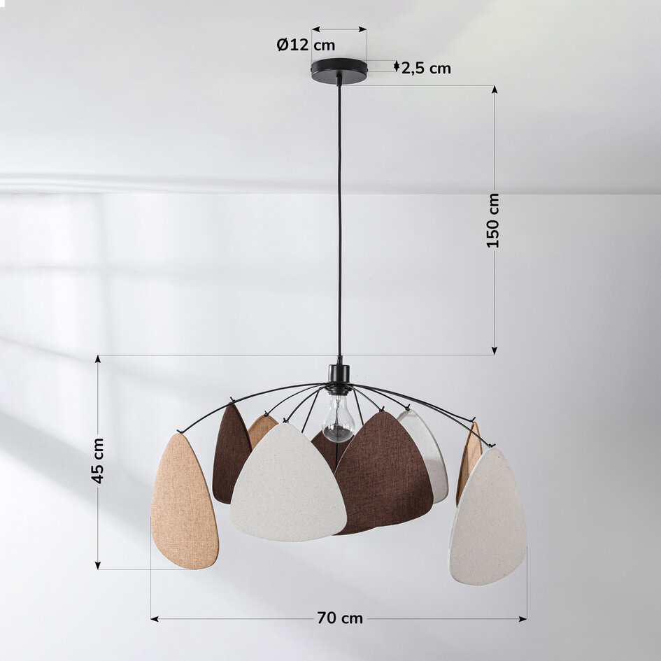 Moderne schwarze Pendelleuchte Floare, drei Farben aus Leinen