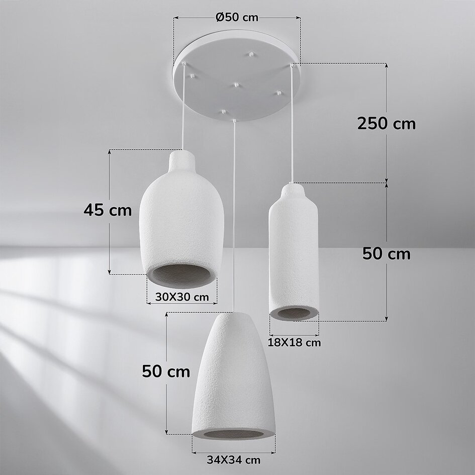 3-Licht moderne Wabi Sabi Pendelleuchte mit Steineffekt weiß - Kage