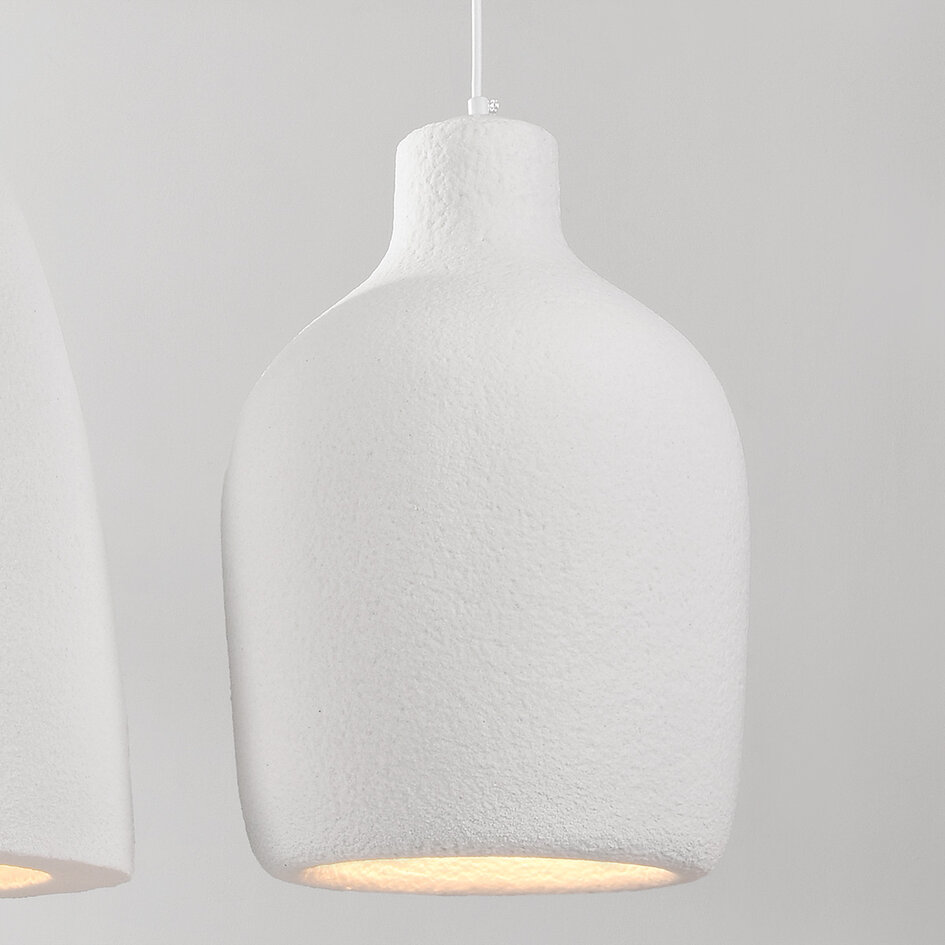 Moderne Wabi Sabi Pendelleuchte mit Steineffekt weiß, 3-Licht - Iki