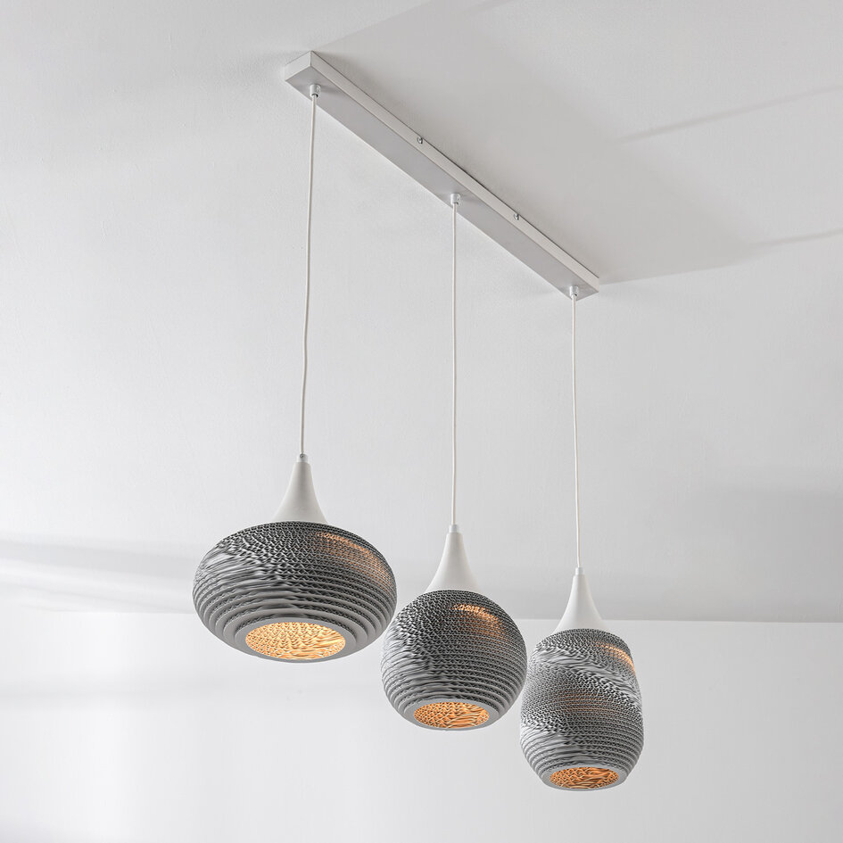 Moderne Pendelleuchte aus Karton Folia, 3-flammig - weiß
