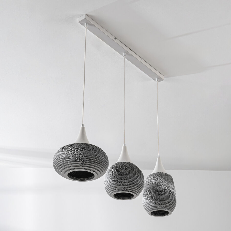 Moderne Pendelleuchte aus Karton Folia, 3-flammig - weiß