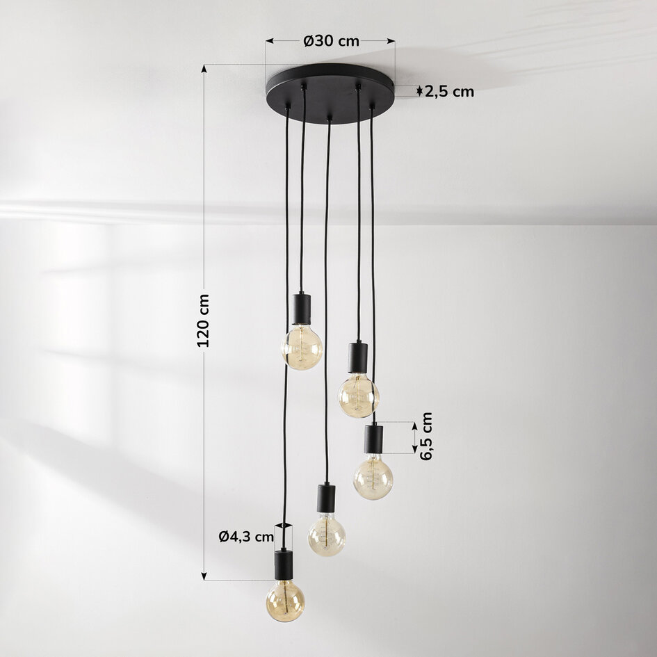 Industrielle 5-Licht-Pendelleuchte Illumine - schwarz