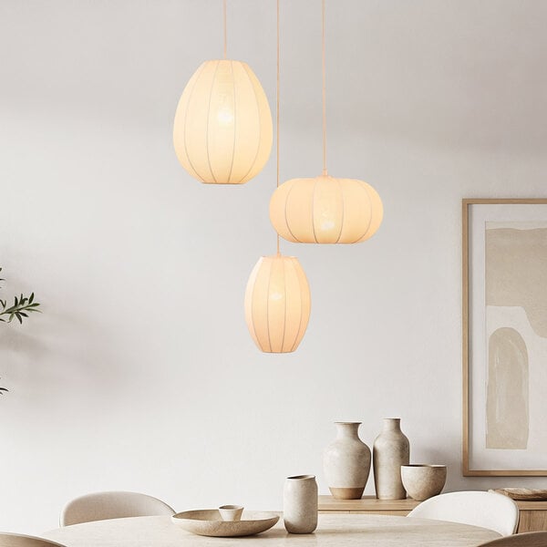 3-flammige Hängelampe Fabrica mit Stofflampions - Beige mit rosa Unterton