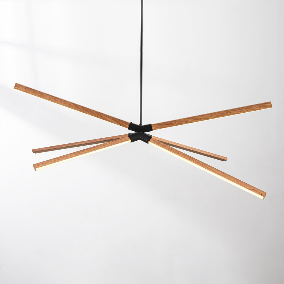 Designer-Pendelleuchte Stellar mit integrierten 3-stufig dimmbaren LEDs - Holzoptik