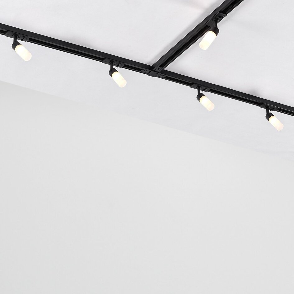 1-Phasen-Stromschienensystem Vexa 3 Meter mit schmalen G9-Strahlern und mattem Diffusor
