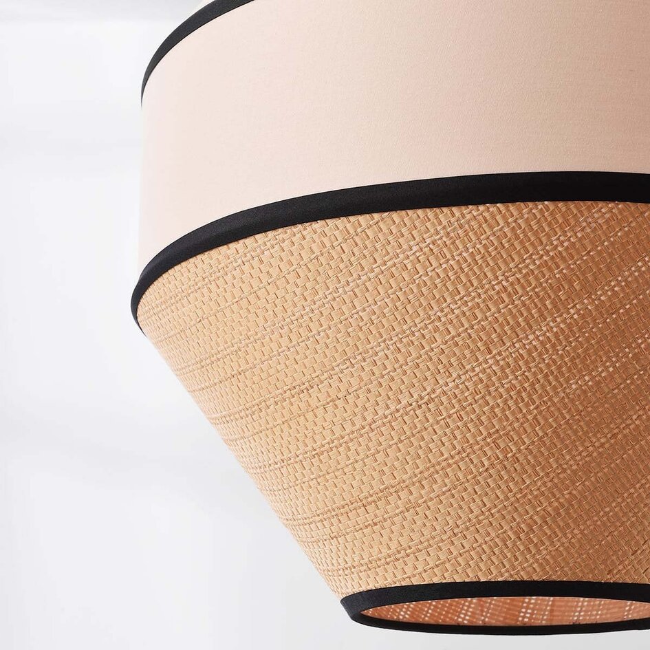 Japandi Pendelleuchte Seil mit mit natürlichem Schirm aus Textil und geflochtenem Seil