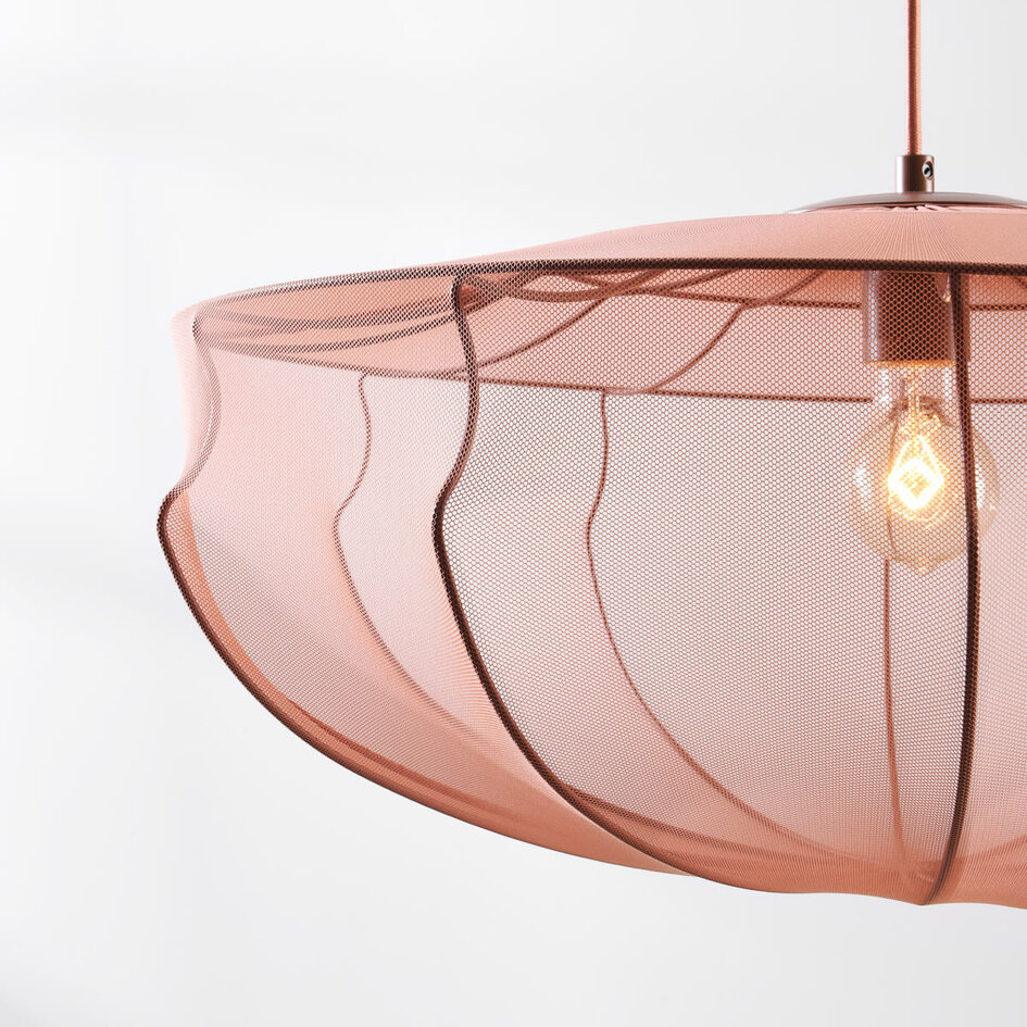 Japandi Pendelleuchte Feronia mit rosa Stoffschirm Ø60 cm