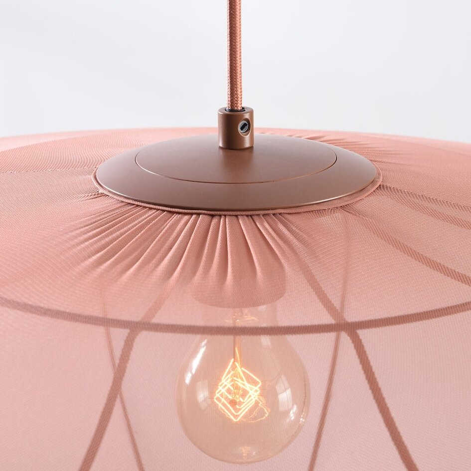 Japandi Pendelleuchte Feronia mit rosa Stoffschirm Ø60 cm
