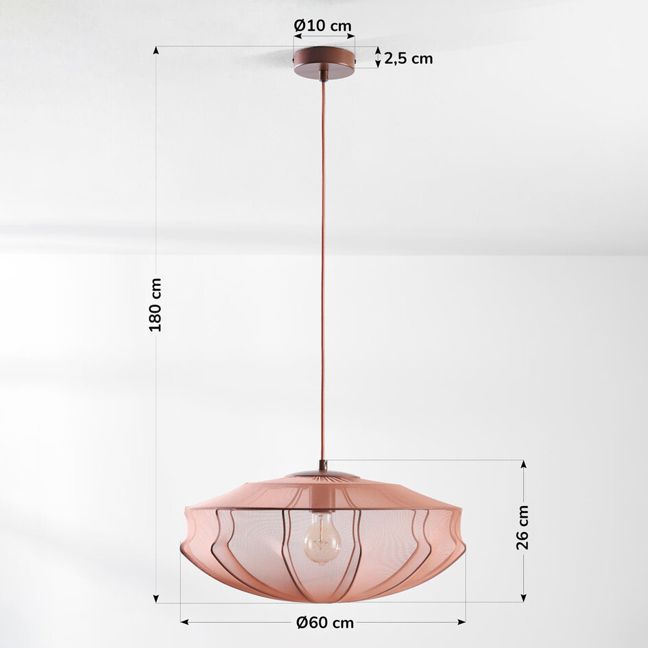 Japandi Pendelleuchte Feronia mit rosa Stoffschirm Ø60 cm
