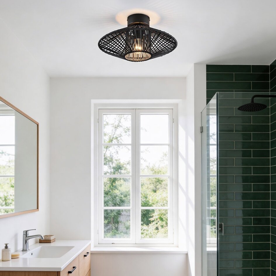 Badezimmerlampe Woven aus geflochtenem Seil in Schwarz