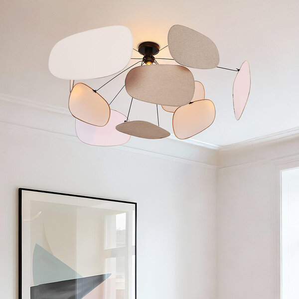 Deckenleuchte Zandor - mit Leinenschirmen in Weiß und Hellgrau