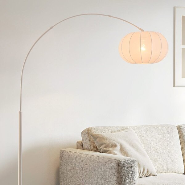 Japandi Bogenlampe Marell - beige Leuchte mit Leinenschirm