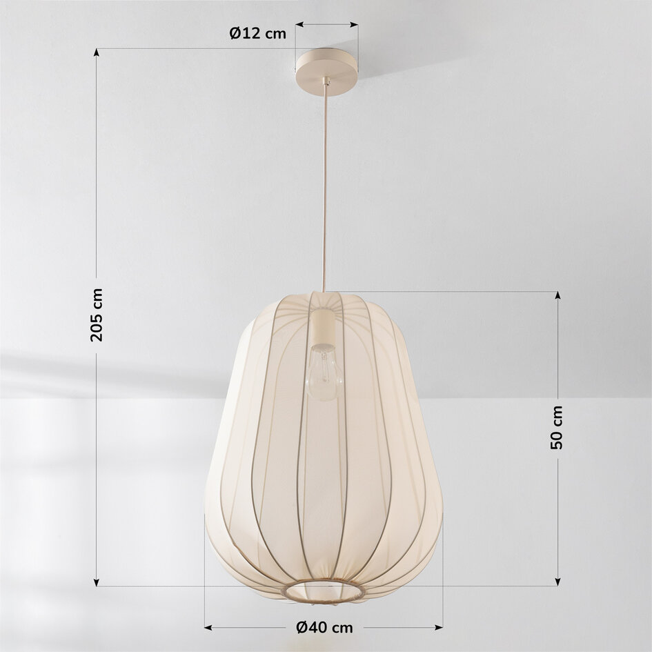 Stoff-Pendelleuchte Mousa - Tropfenförmiges Licht im Japandi-Stil