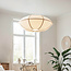 Moderne Pendelleuchte Ovala mit beigem Leinenschirm und braunen Akzenten Ø70 cm