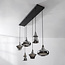 Industrial Pendelleuchte Calypso Schwarz mit sechs Schirmen aus Rauchglas