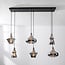 Industrial Pendelleuchte Calypso Schwarz mit sechs Schirmen aus Rauchglas