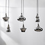 Industrial Pendelleuchte Calypso Schwarz mit sechs Schirmen aus Rauchglas