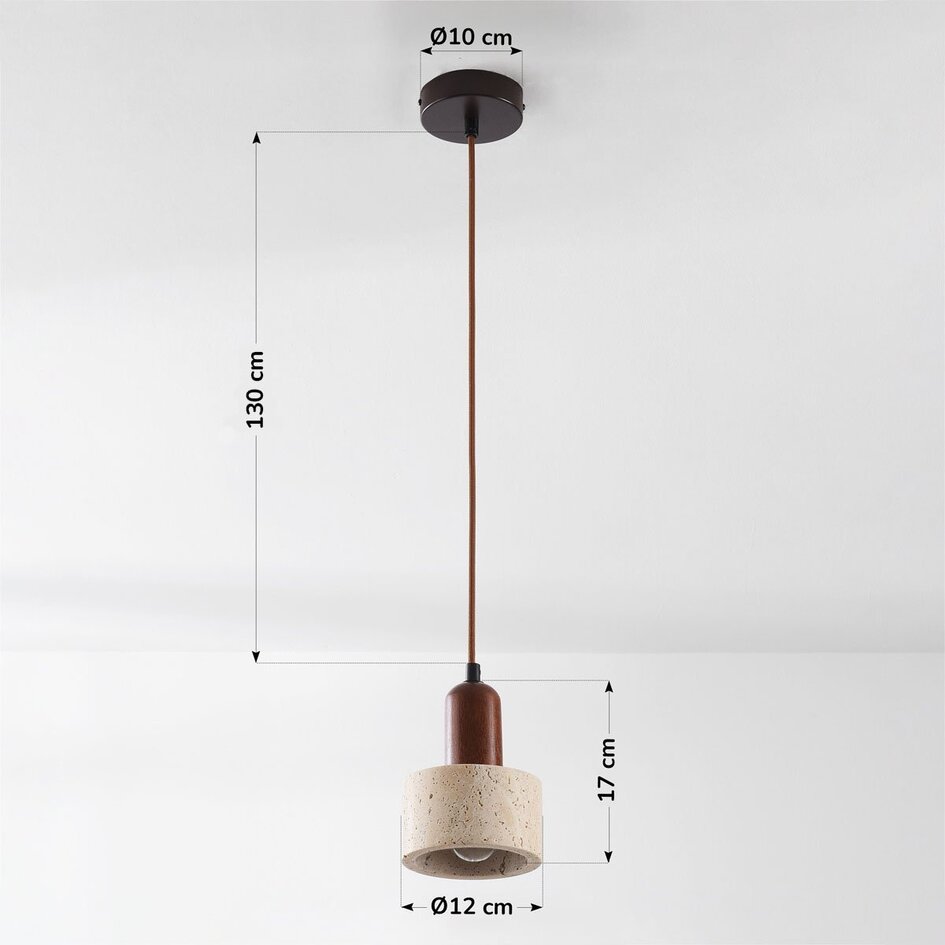 Luxuriöse Hängelampe Muro aus Travertin (Naturstein) und Holz