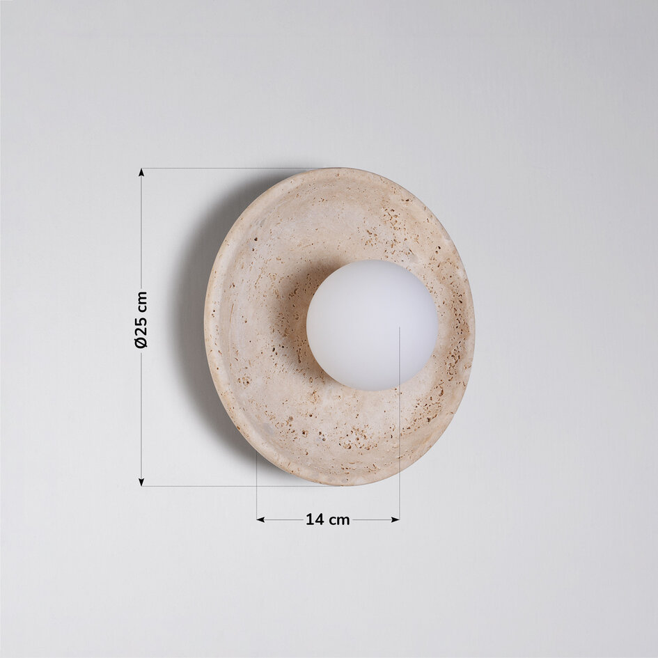 Elegante Wandleuchte Arto aus Travertin (Naturstein) und Milchglas