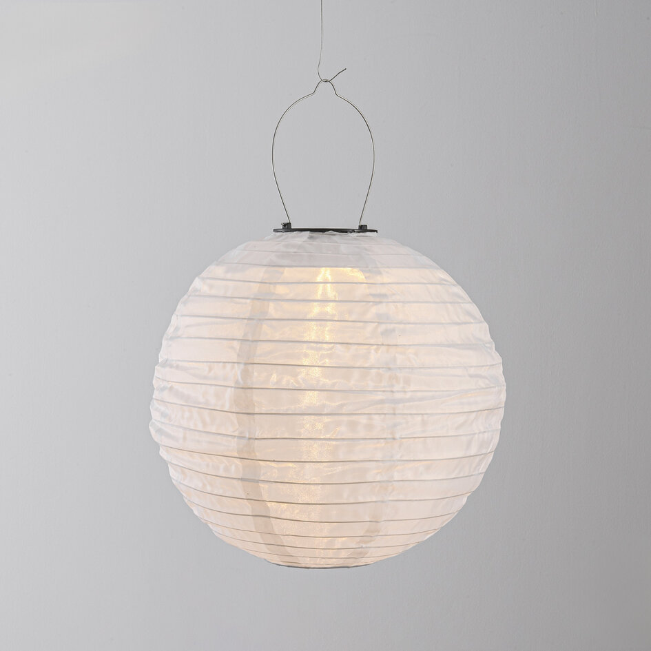 Solar-Laterne Kalor – Solar-Hängelampe aus weißem Nylon Ø30 cm