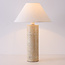 Japandi Tischlampe Table mit Travertin-Optik und Leinenschirm