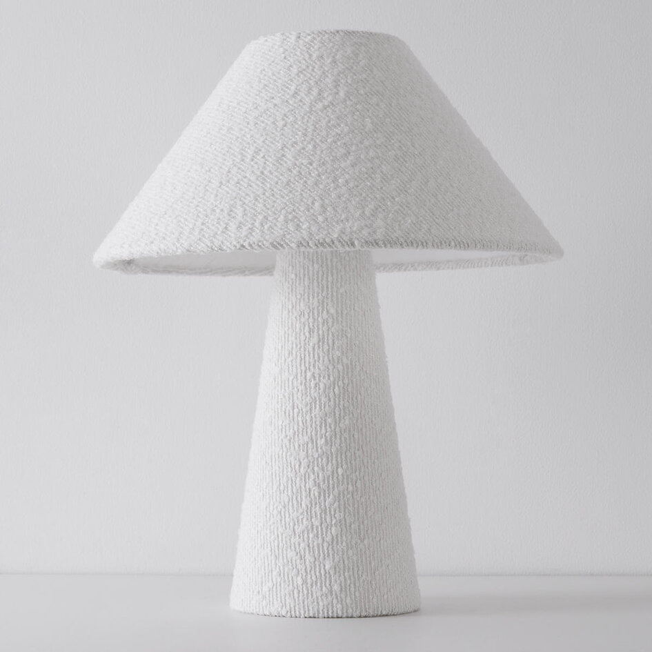 Leinen-Bouclé-Tischlampe Tisch – weiß