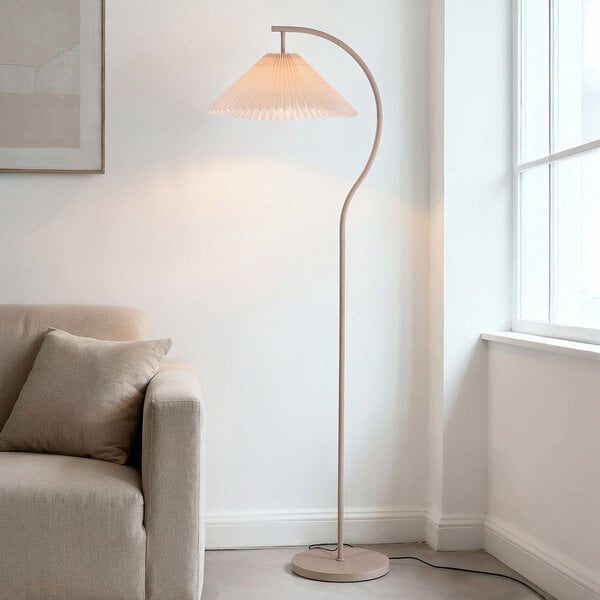 Bogenlampe Tatsu mit plissiertem Stoffschirm - beige