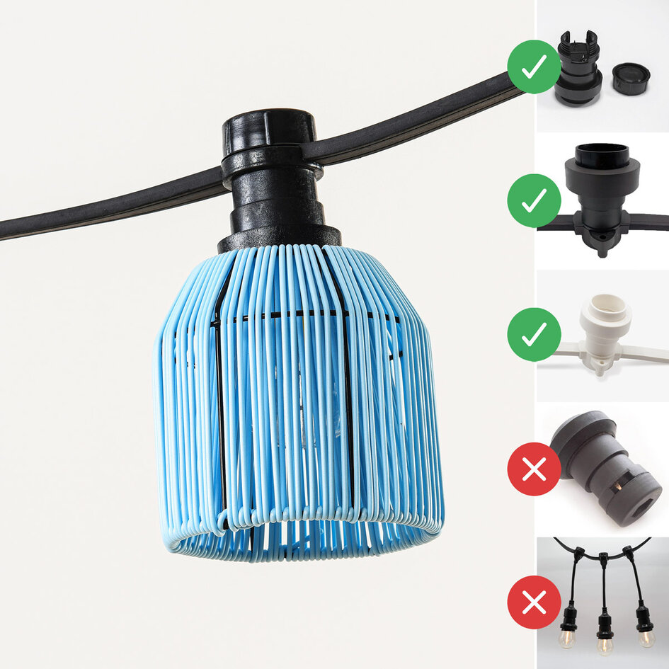 Lampenschirm in Rattan-Optik in Hellblau für Illu-Lichterketten