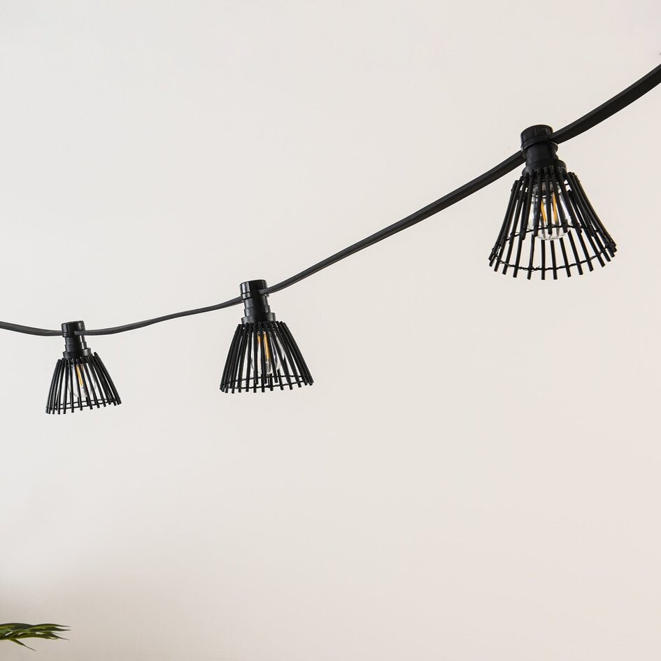 Lampenschirm in Rattan-Optik in Schwarz für Illu-Lichterkette