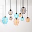 Design-Pendelleuchte Zavari mit 9 Glaskugeln in Amber, Rauchglas und Blau