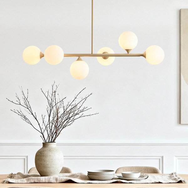 Design-Hängelampe Aster – beige mit milchweißem Glas, 6-flammig