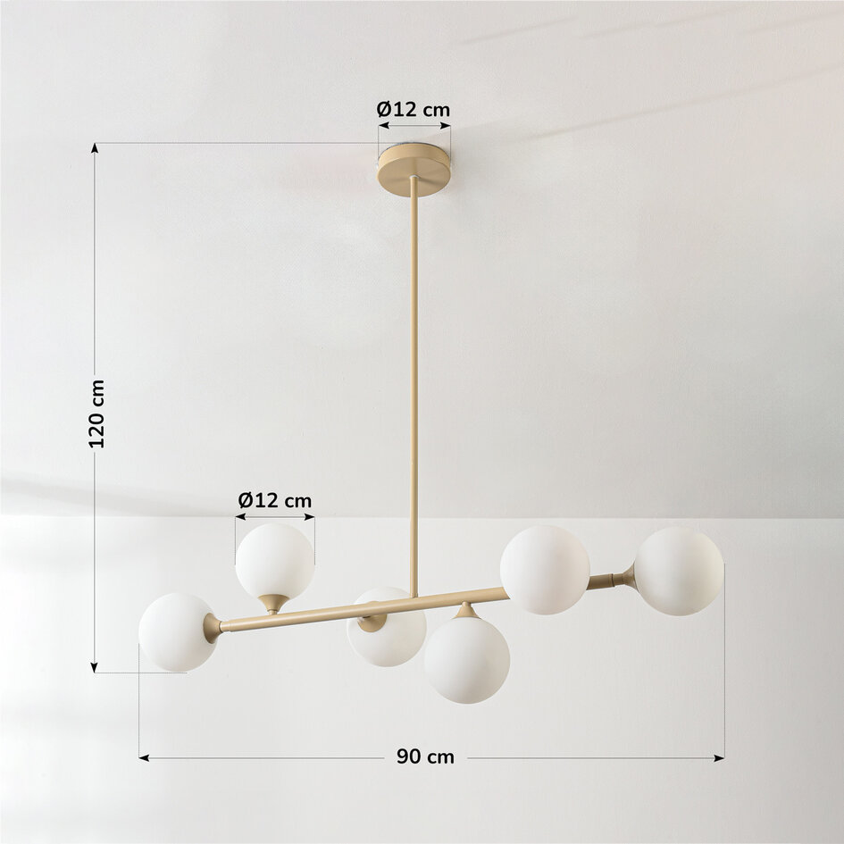Design-Hängelampe Aster – beige mit milchweißem Glas, 6-flammig