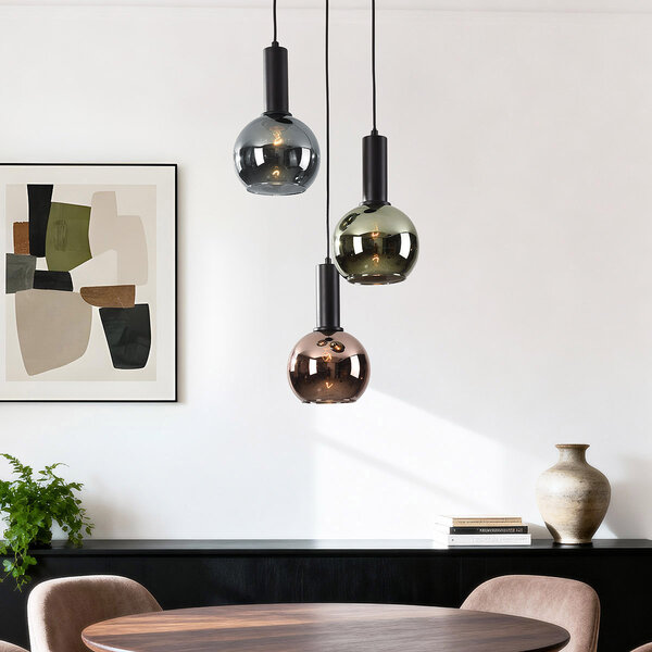 Design-Hängeleuchte Imme mit rauchblauem, grünem und kupferfarbenem Glas – 3-flammig