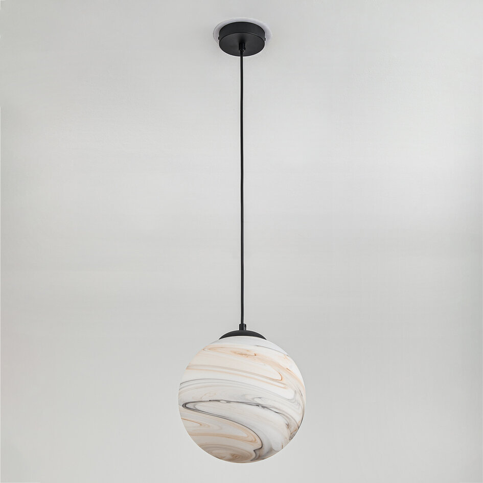 1-flammige Hängelampe Marbelle schwarz mit Glas in Marmoroptik