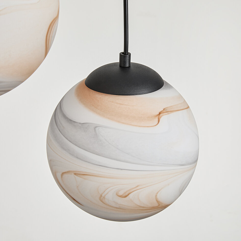 5-flammige moderne Hängelampe Marbelle schwarz mit Glas in Marmoroptik