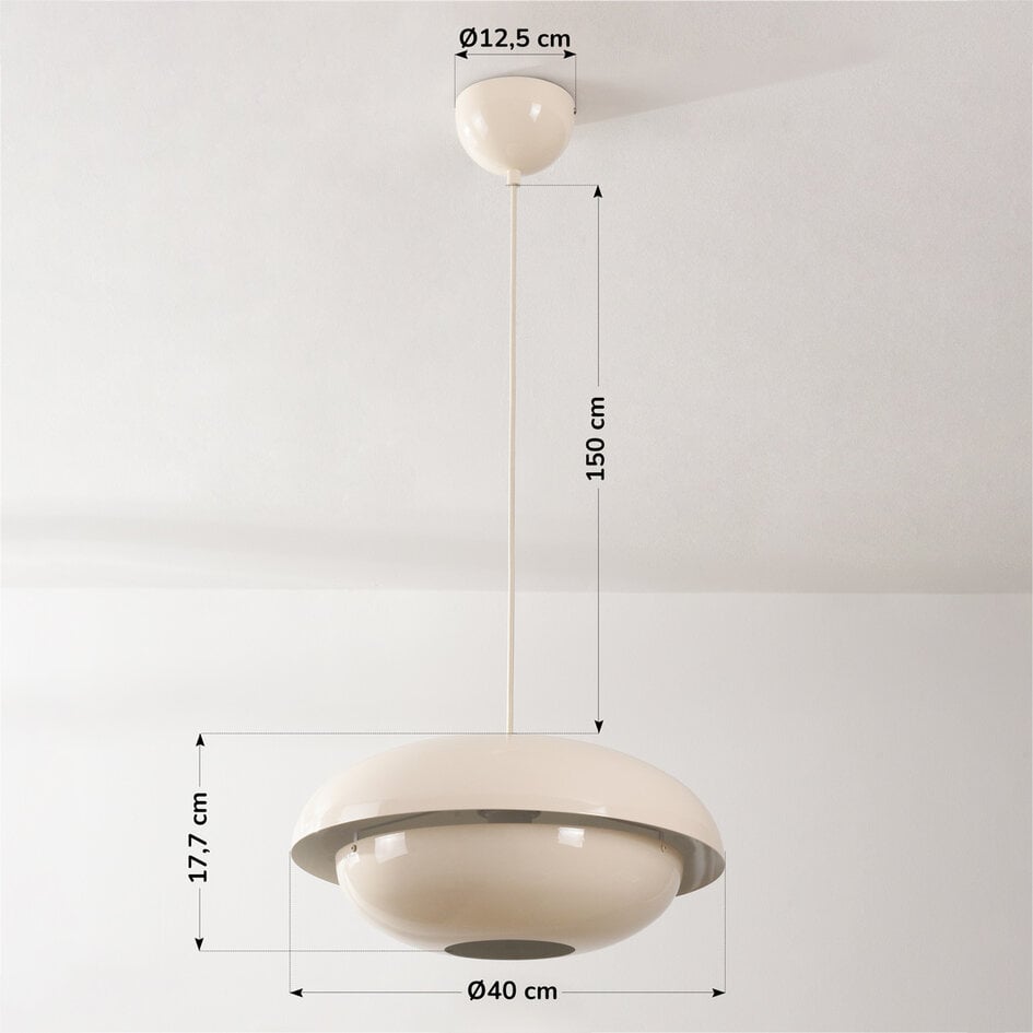 Moderne Retro-Pendelleuchte Orbia in hellem Beige Hochglanz