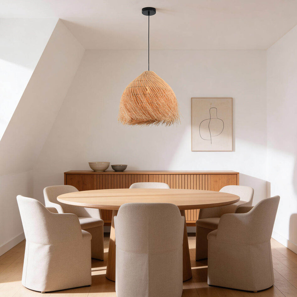 Boho-Pendelleuchte Yori Ø40 cm - Rattan mit Fransen-Design