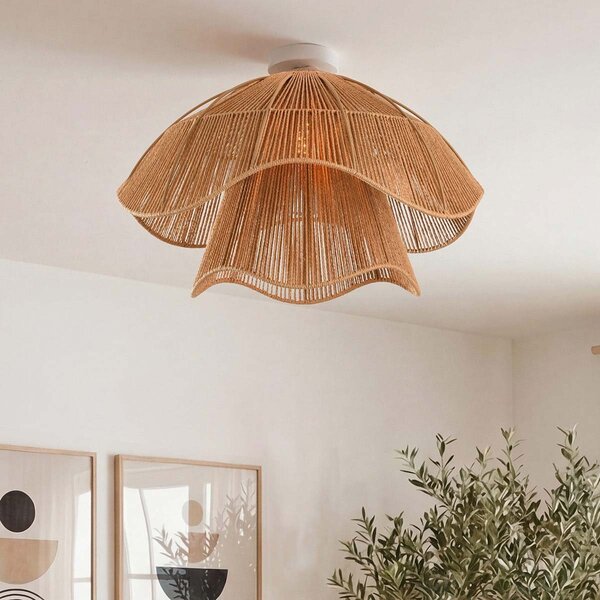Natürliche Deckenleuchte Eira aus Papierkordel in organischer Form